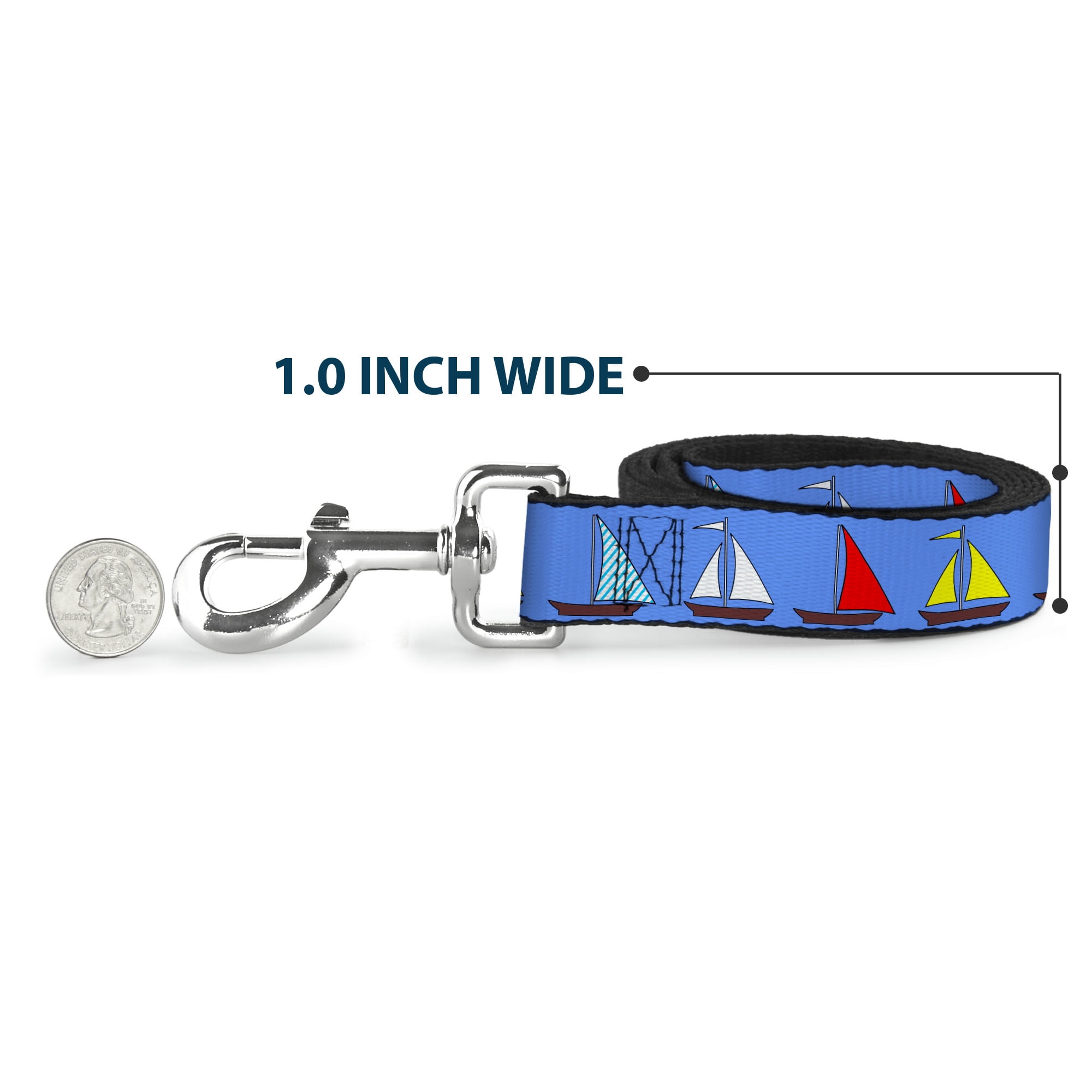 Buckle-Down Pet Leash, Dog Leash, Sailboats Blue, 6 Feet Long 1.0 Inch Wide