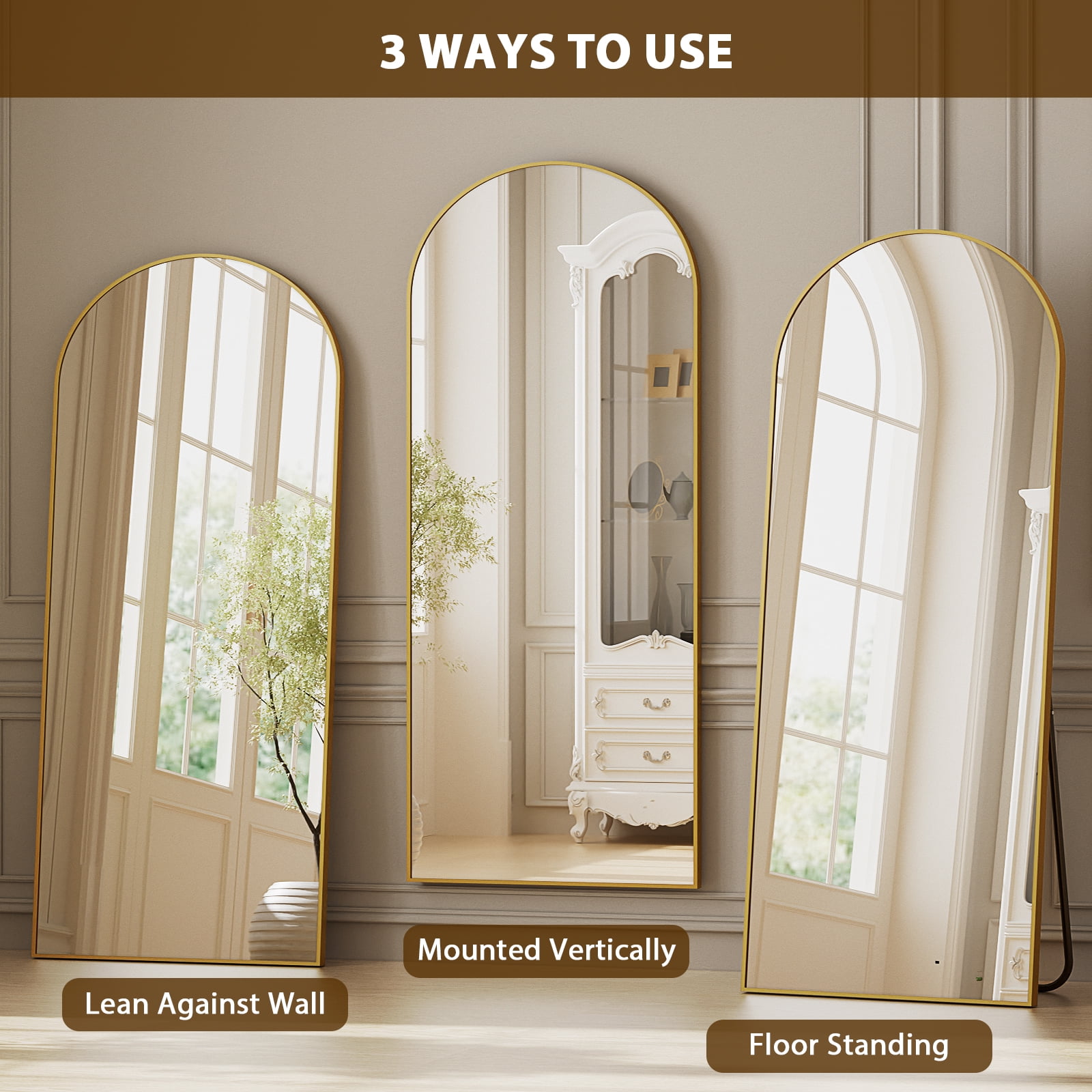 AUROMIR 21"x64" Arched Full Length Mirror Standing Floor Mirror, Gold