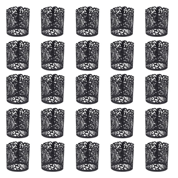 Uxcell 25Pcs Candle Wraps, Laser Cut Votive Candles Holder Wraps for LED Tealight Candles, Tea Light Wrap Lampshade for Elegant Festival Birthday Wedding, Leaf Pattern Black