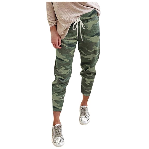 Bibifish Womens Sweatpants Drawstring Waist Camouflage Pattern Trendy Running Pants Casual Loose Fit Comfy Daily Sports Tapered Pants