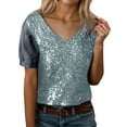 thumbnail image 3 of Kcolen V Neck T Shirts for Women V Neck Short Sleeve Summer Oversized Comfy Solid Color Tee Shirt Women's Trendy Blouses Dressy Casual Vacation Clothes,Silver, 3 of 8