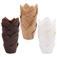 thumbnail image 1 of 150 unidades de fundas para magdalenas de tulipán, fundas para hornear magdalenas a prueba de grasa, envoltorios antiadherentes para magdalenas, moldes para magdalenas, color blanco, marrón, kraft BANYUO Electrónica, 1 of 6