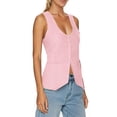 thumbnail image 4 of Summer Scoop Neckline Women Solid Slim Fit Button Down Vest Waistcoat Tops, 4 of 8