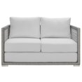 thumbnail image 2 of Modern Contemporary Urban Design Outdoor Patio Balcony Garden Furniture Lounge Loveseat Sofa, Rattan Wicker, Grey Gray White, 2 of 6