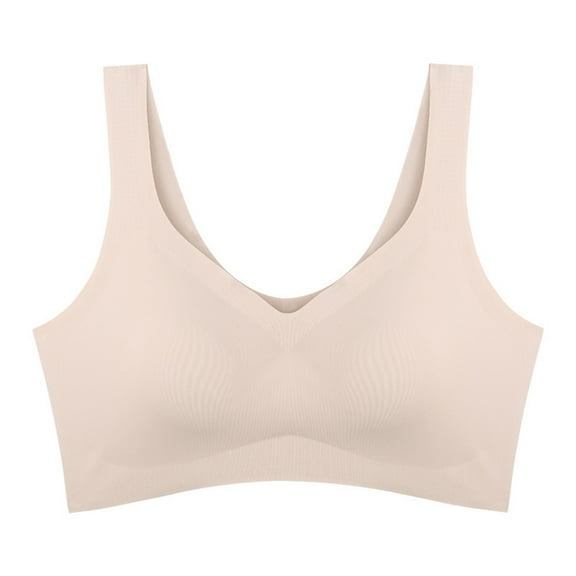Bigersell Woman Bra V-Neck Wire-Free Bra Support Women Molded Bra Molded Bra Style R-110 Basic Bra Strap Nylon Balconette Bra Feature Everyday Bras Underwear Beige M