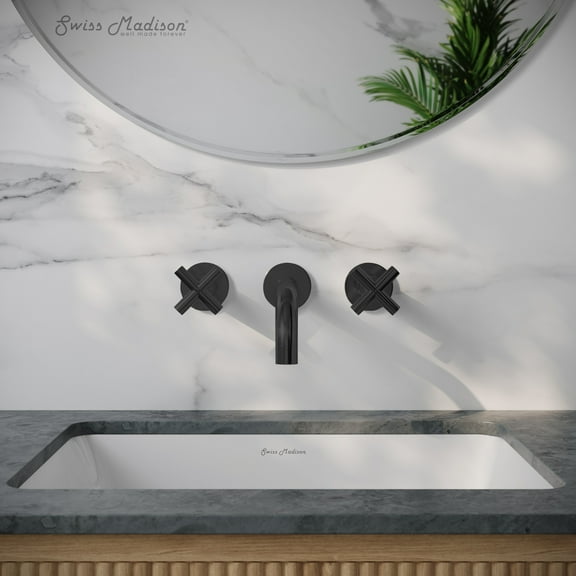 Ivy 8 in. Widespread Double Cross-Handle Wall Mount Bathroom Faucet in Matte Black