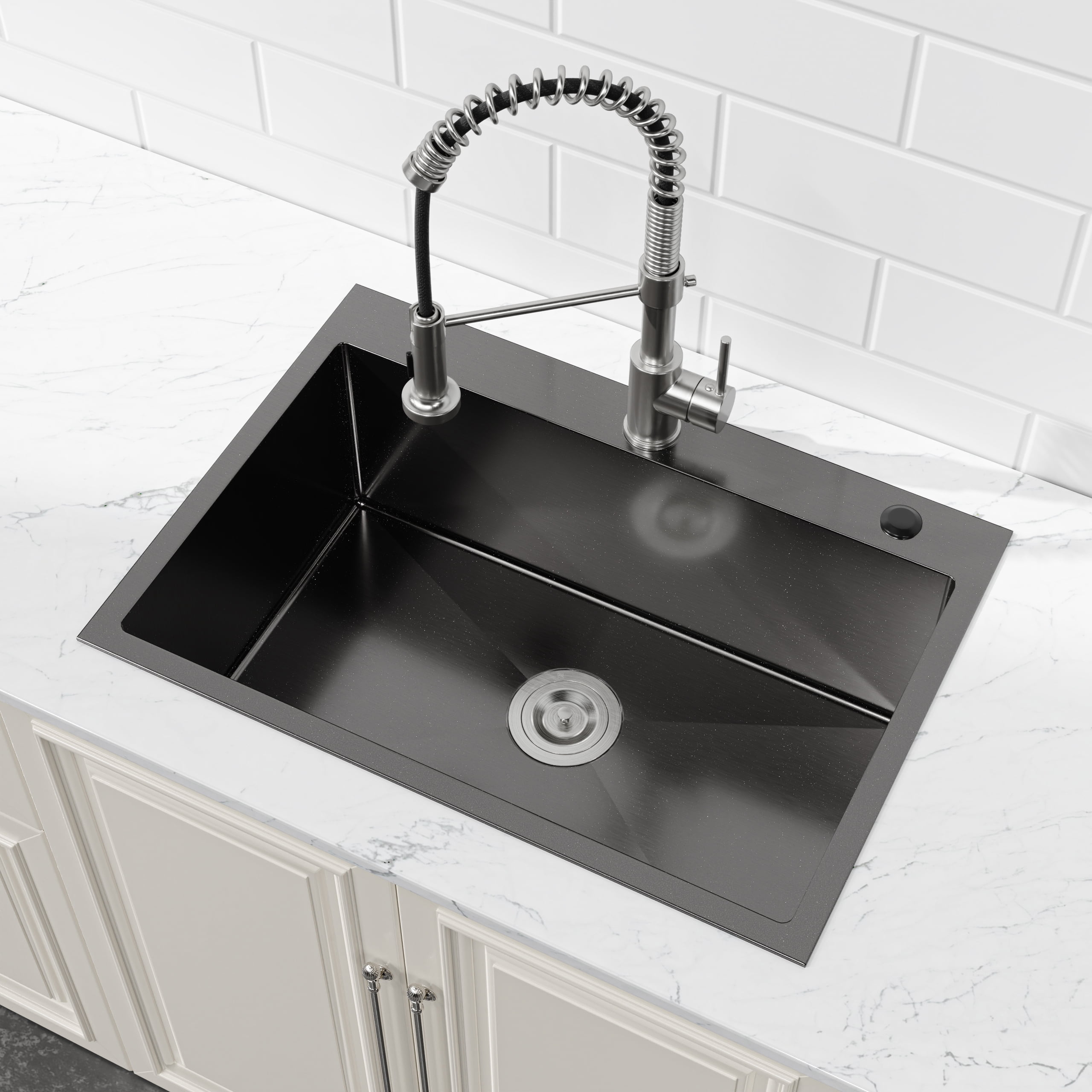 27-inx19-in Black Stainless Steel Drop-In Kitchen Sink-Single Bowl 16 Gauge Topmount Sink with US Drain And Hooks