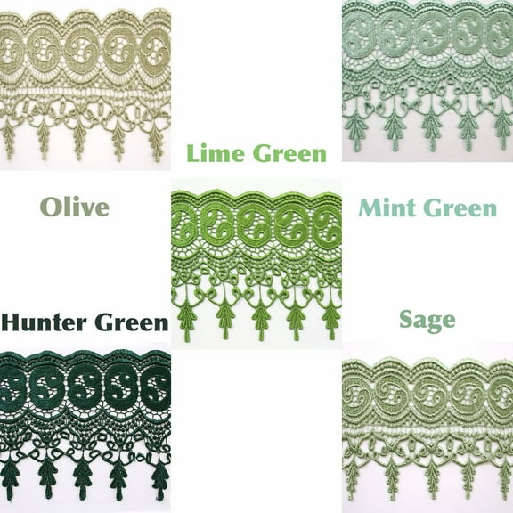 7.5" Shades of Green Mint Sage Wide Colored Venice Lace Trim Guipure By Yardage