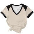 thumbnail image 5 of Htigea Women's Summer T-Shirts Color Block Short Sleeve Casual V-Neck Tees Soft Comfy Pullover Tops Black S, 5 of 6