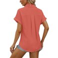 thumbnail image 2 of Women Summer Short Sleeve Shirt V Neck Button Up Top with Pockets, 2 of 4