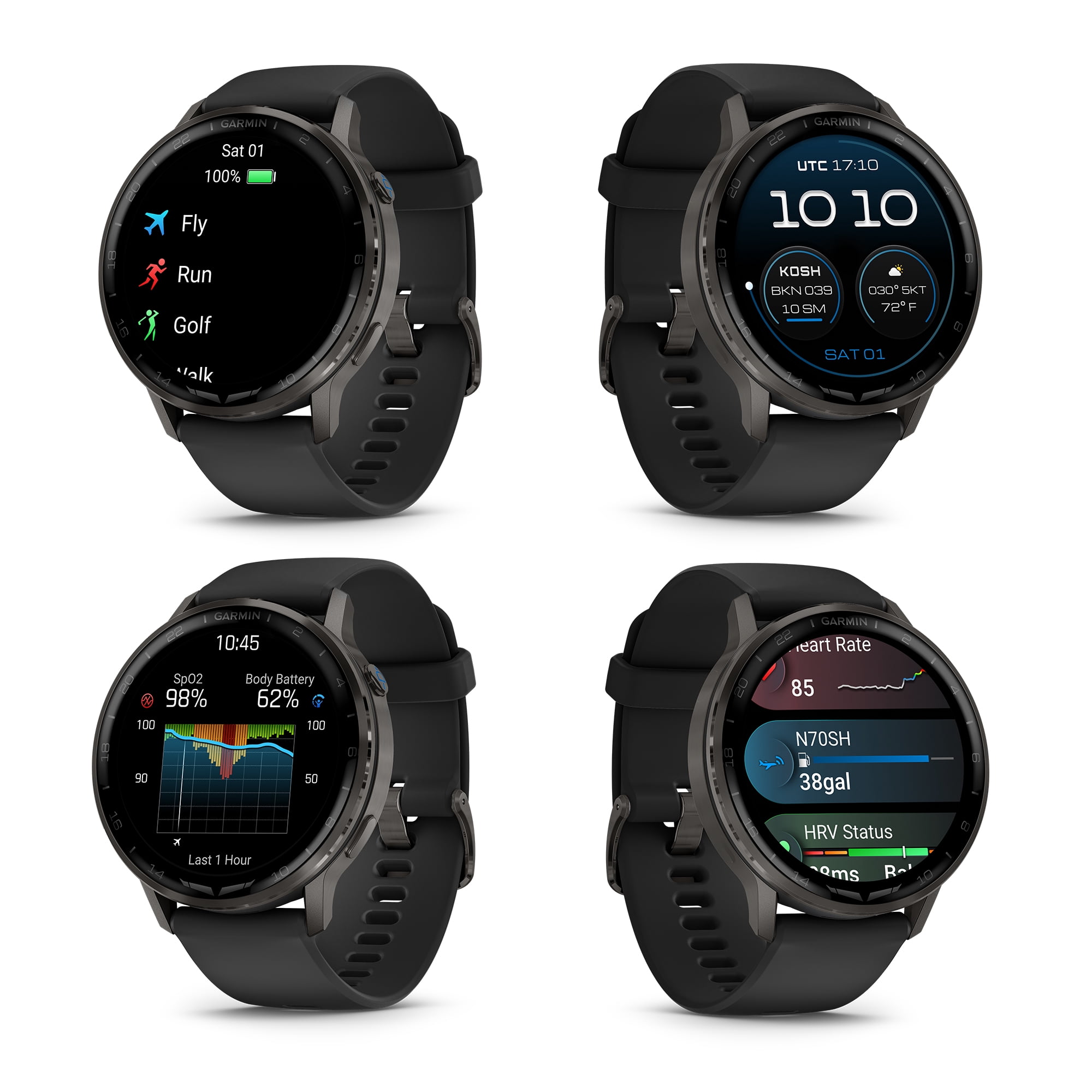 Garmin D2 Air X15 Aviation Smartwatch 45MM Slate Stainless Steel Bezel Black Silicone Band AMOLED Display GPS Direct-To Navigation Built-In Flashlight Pilot Watch Bundle
