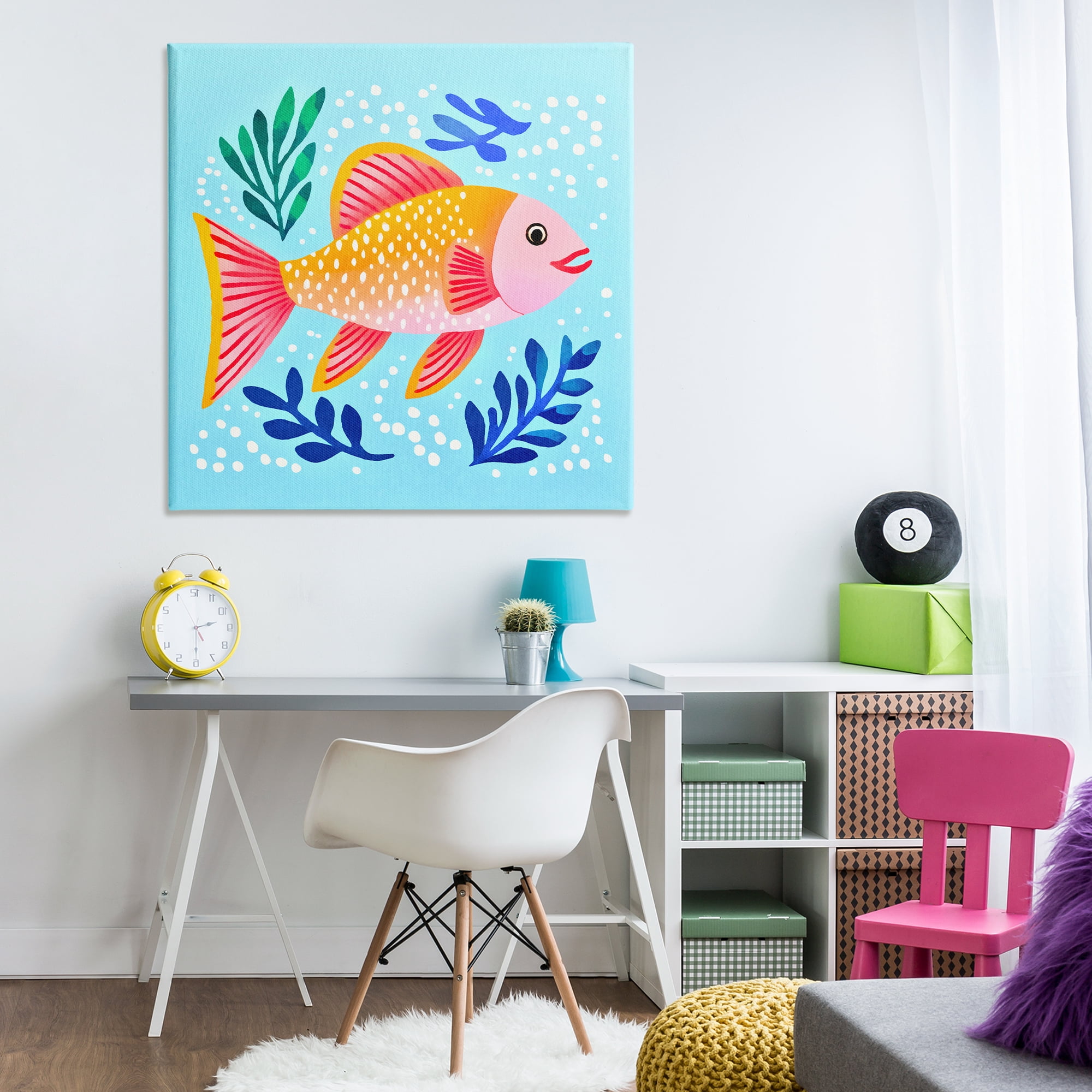 Stupell Industries Whimsical Fish & Seaweed Animals Painting Wrapped Canvas Art Print Wall Art, 36 x 36