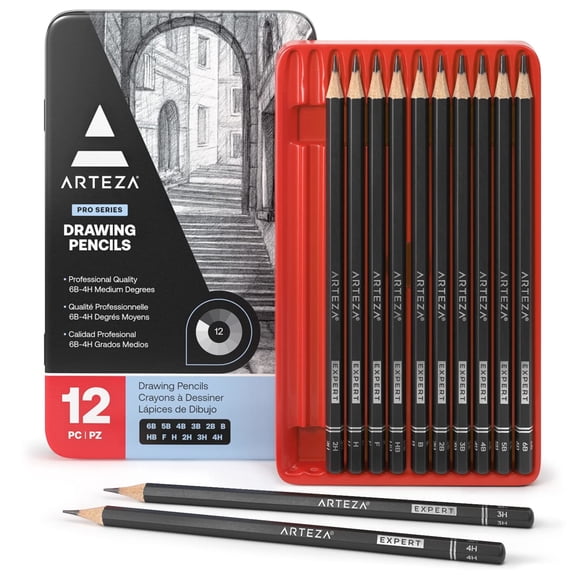 Arteza Professional Graphite Drawing Pencils, 12 Count, 6B to 4H Hardness