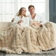 thumbnail image 2 of Cozy Bliss Faux Fur Throw Blanket for Couch, Fuzzy Soft Plush Thick Bubble Blanket for Sofa Bedroom Living Room, 50 * 60 Inches Beige, 2 of 18