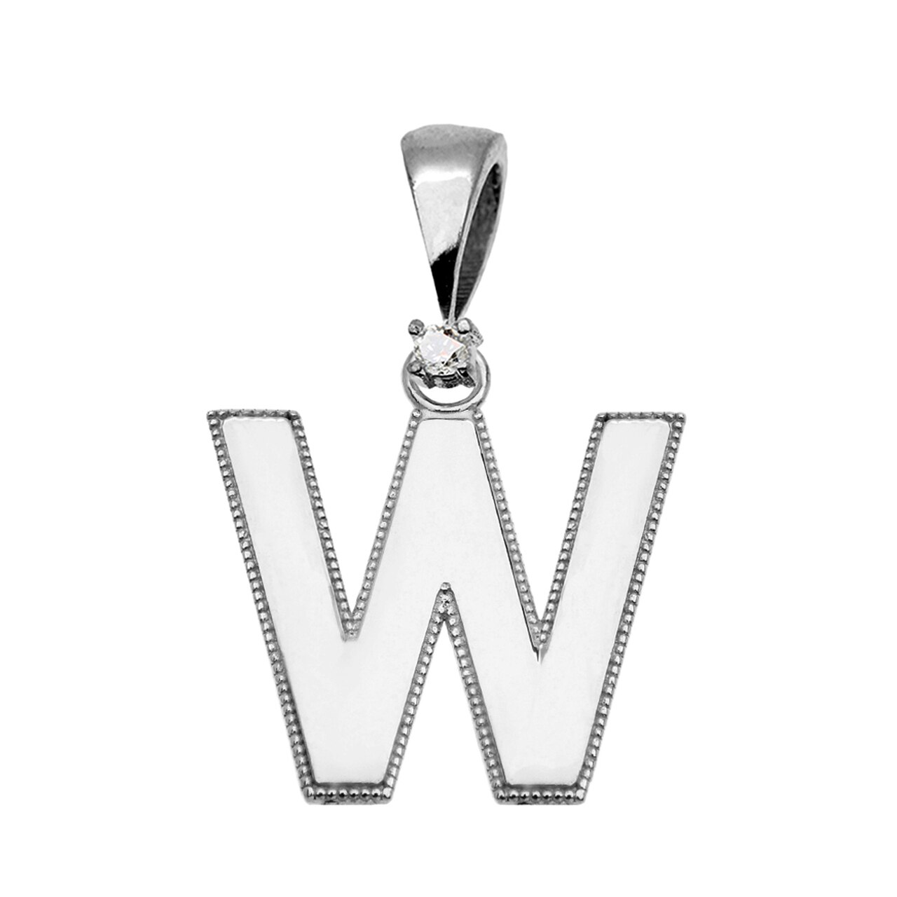White Gold High Polish Milgrain Solitaire Diamond I Initial Pendant Necklace