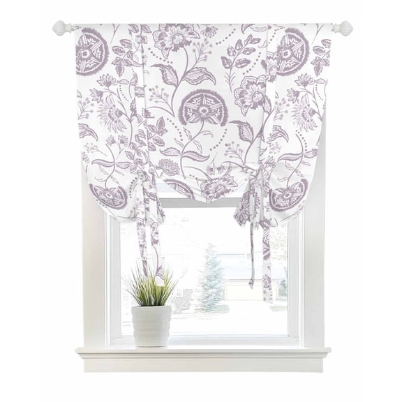 Light Purple Farmhouse Tie Up Curtains for Window, Thermal Insulated Balloon Shade Adjustable Rod Pocket Curtains Valance Panels for Kitchen Bathroom Cafe 34 x 45 Retro Botanical Plant Fruit Leaf