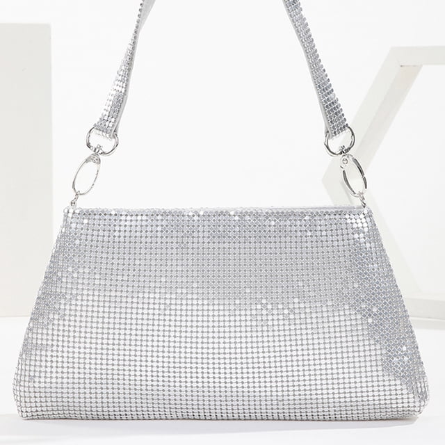 Bolsa de noche para mujer, embrague de diamantes de imitación de aluminio para cena, fiesta, boda (plata) Likrtyny Para Estrenar