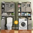 thumbnail image 5 of Over The Toilet Storage Cabinet with 3 Doors, Farmhouse Space Saver for Bathroom Organizer with Paper Holder, 10 Shelves and Hooks, 7-Tier Over Washing Machine Cabinet for Laundry, Bathroom, Grey, 5 of 9