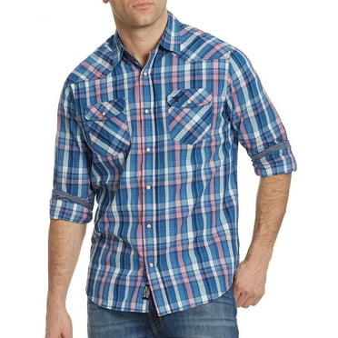 Flag & Anthem BLUE/PINK Buena Vista Long Sleeve Western Shirt, US Medium