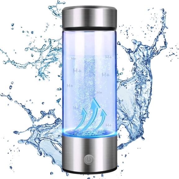 Ninonly 420ml Hydrogen Water Bottle, SPE & PEM Technology,Portable Rechargeable Hydrogen Water Generator,Silver