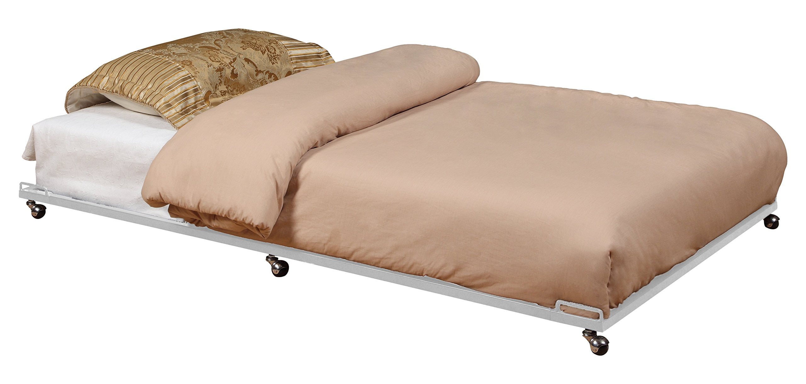 Kings Brand Furniture - Twin Size Metal Roll Out Platform Trundle Bed Frame for Daybed with Steel Slats, Cream White