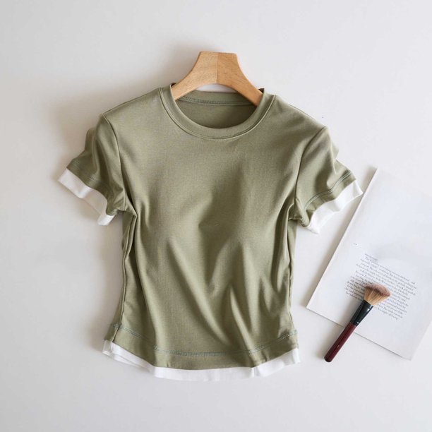 Pijama de manga corta para mujer, de verano, ligero y transpirable, con almohadillas para el pecho y camisetas de manga corta. Pijama de poliéster para mujer.