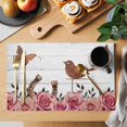 thumbnail image 2 of Pink Roses Birds Placemats Set of 8 Spring Floral Butterflies Gray Wooden Place Mats Indoor Wipeable Table Mats Washable Cloth Dining Table Placemats for Kitchen Holiday Party Home Decor 13x19 Inch, 2 of 9
