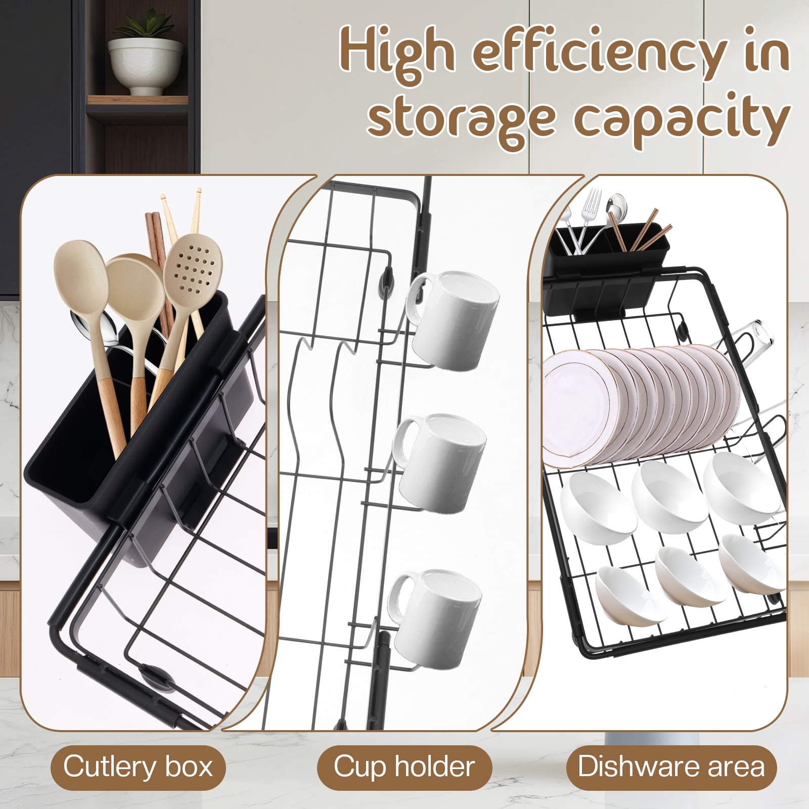 FKSZLL Expandable Dish Drying Rack in Sink Carbon Steel Dish Drain Rack Over Sink, Sink Dish Drainer for Kitchen Counter with Cutlery Holder, 16"~24.4" x 12.8" x 3.9"