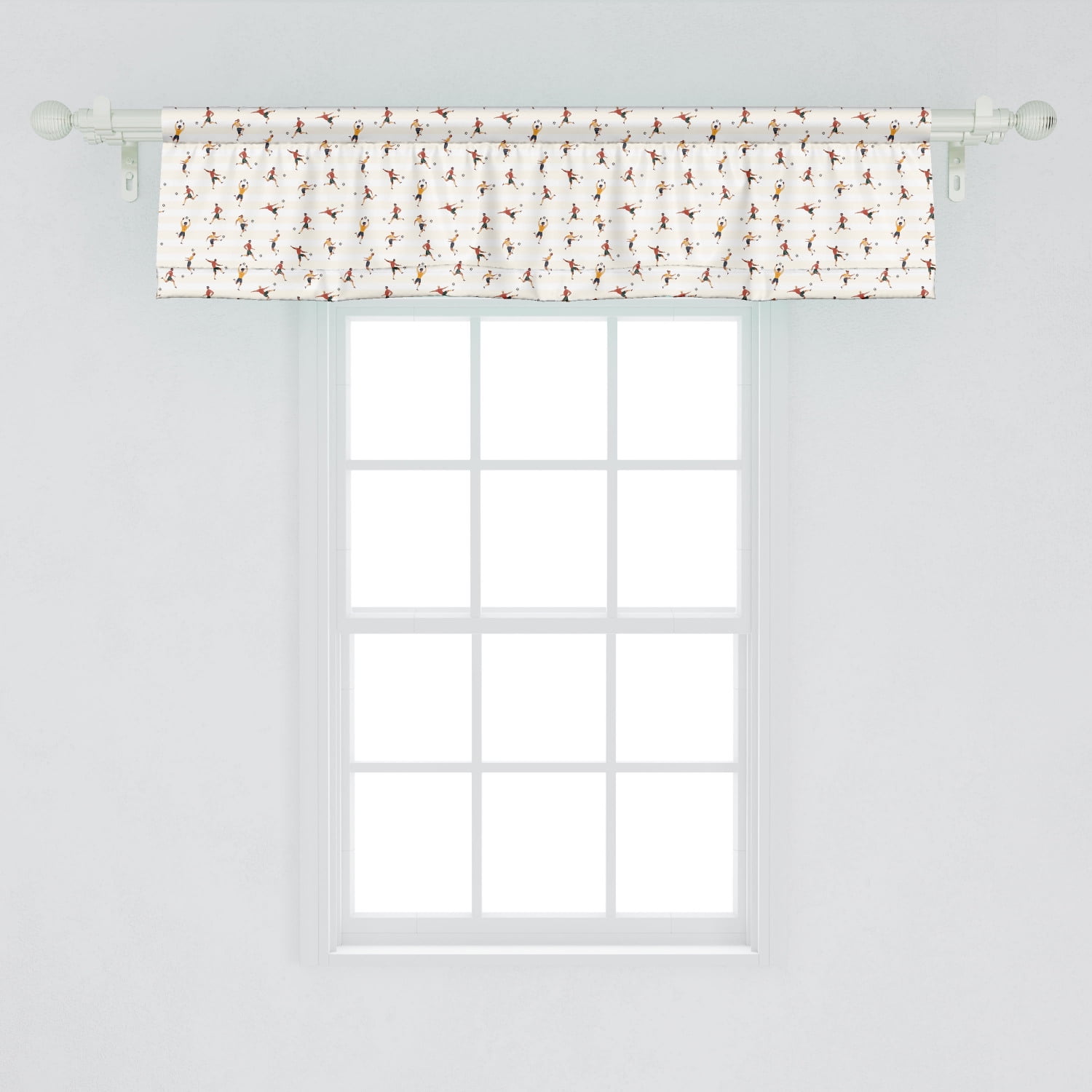 Ambesonne Sports Window Valance, Men Playing Soccer Football Athletic