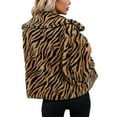 thumbnail image 3 of Manteau Cardigan à Col Rabattu pour Femmes Imprimé Léopard Zèbre Manches Longues Manteau en Peluche, 3 of 4