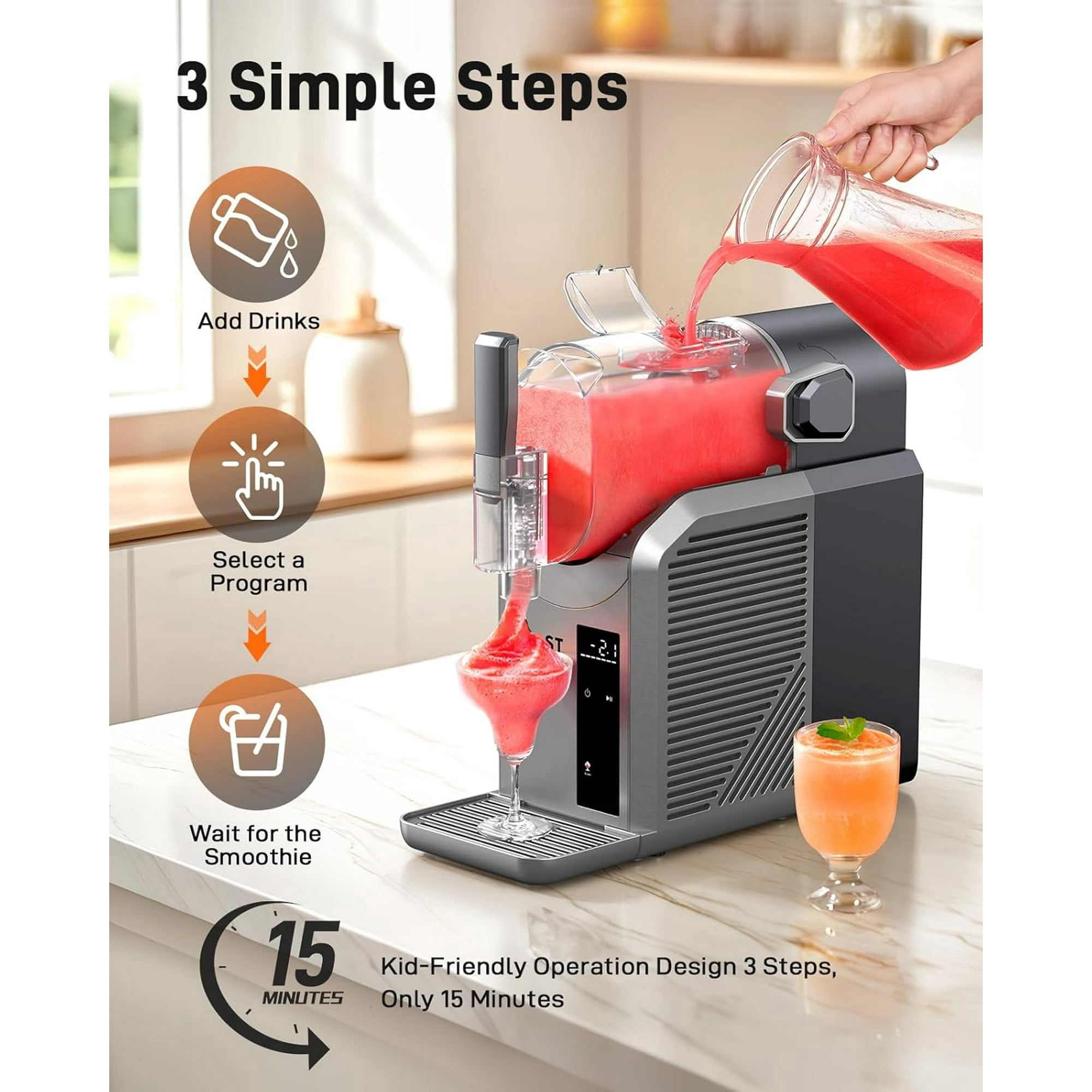 UHOST 7-in-1 Slushie Machine,No Ice Needed,15 Min Professional Frozen Drink Maker for Home with Self-Cleaning,Frozen Margaritas, Frappés, Milkshakes and More,72oz