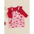 thumbnail image 3 of Suealasg Infant Baby Girl Valentines Day Outfits 2pcs Newborn Casual Spring Clothes 3M 6M 12M 18M Long Sleeve Romper Heart Bow Print Overall Dress, 3 of 8