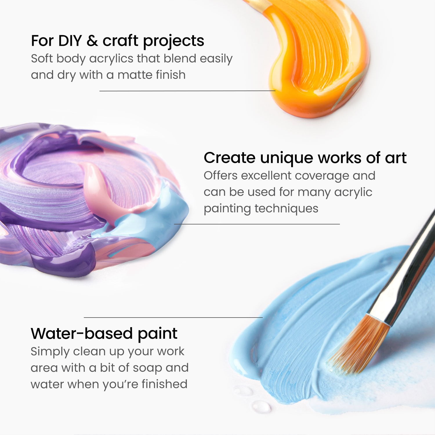 Arteza Acrylic Craft Paint, Matte Finish, Multicolor, Set of 20, 60 mL