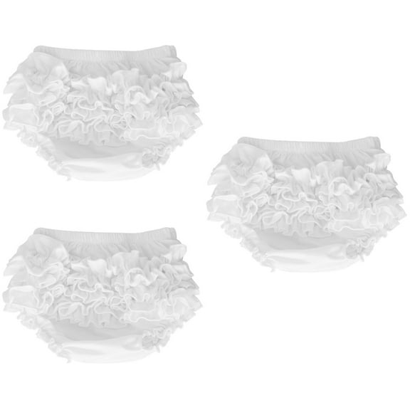 3pcs Baby Girl Ruffle Lace Pure Cotton Panties Diaper Cover for Halloween Size L(White)