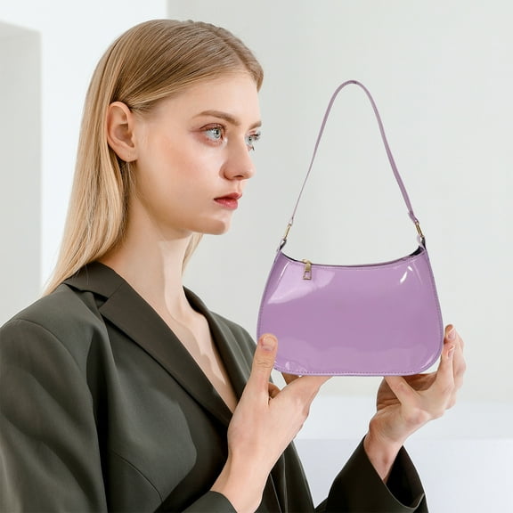 Luoshdecor Crescent Shoulder Bags for Women,Patent Leather Tote Handbag Under the Arm Purses Shoulder Bag for Dailt Use