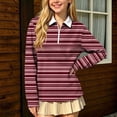 thumbnail image 6 of SERTGUTR Girls Striped Half Zip Shirt, Long Sleeve Turn Down Collar Top, Loose Casual School Uniform Shirt, Everyday Outdoor Daily Shirt, 6 of 9