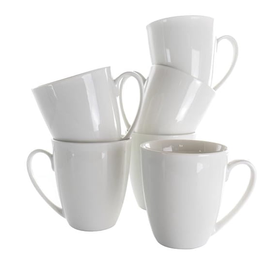 12 oz Rosales Porcelain Mug Set, White - 6 Piece