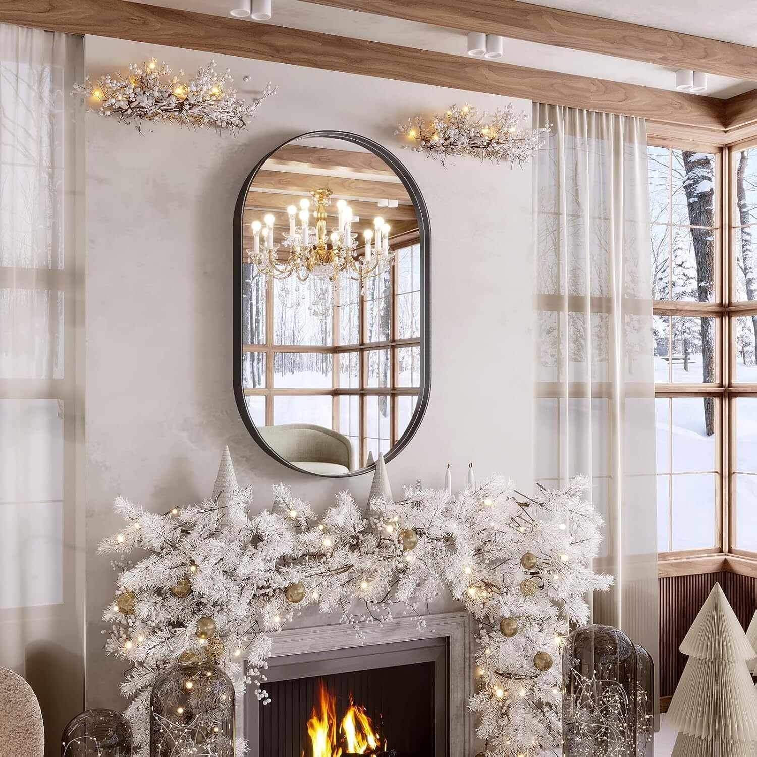 Anyrose 22"x 38" Oval Bathroom Mirrors Wall Mirror Deep Frame Hanging,Black