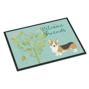 Carolines Treasures  Welcome Friends Pembroke Welsh Corgi Tricolor Indoor or Outdoor Mat, 24 x 36 in.