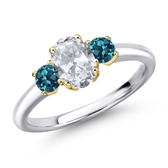 Gem Stone King 10K Two Tone Gold White Topaz and London Blue Topaz Engagement Ring for Women | 1.44 Cttw | Oval 7X5MM | Gemstone November Birthstone | Size 7