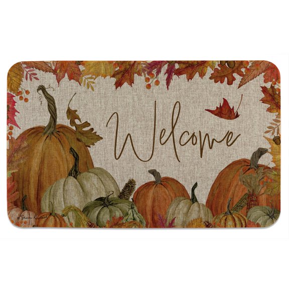 CounterArt "Fall Pumpkin" Indoor/Outdoor Linen Look Welcome Mat
