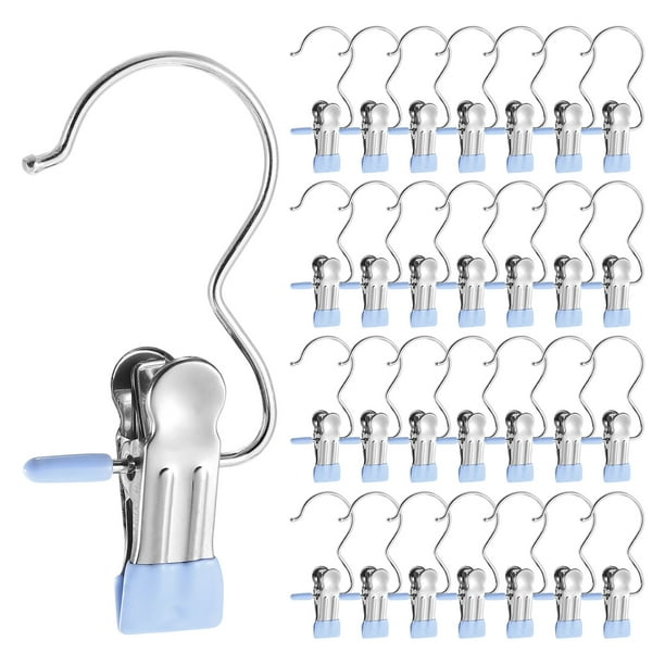 Uxcell 150Pcs Perchas para Botas para Closet, Ganchos de Lavandería de Acero Inoxidable con Clips Portátiles, Azules