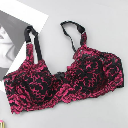 Akiihool Women s Push Up Bra Racerback Front Closure Bras Plunge Underwire Padded Lace (Pink 95D)