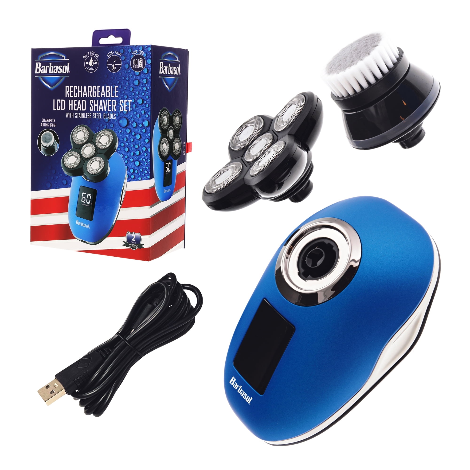 Barbasol Signature LCD 5 Electric Head Shaver for Men, Wet & Dry Use with Polishing Brush