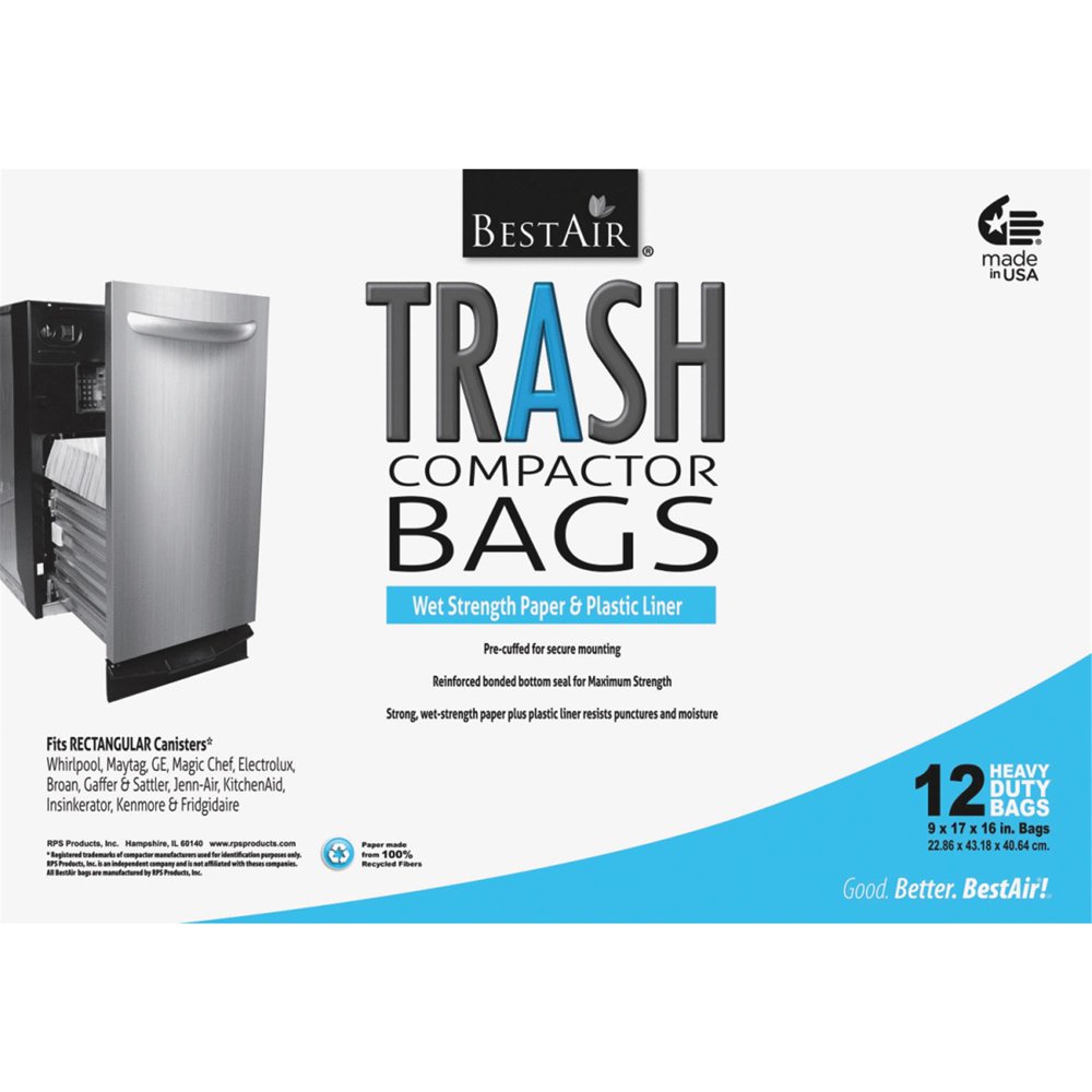 BestAir WMCK1335012 Trash Compactor Bags, 12 Bags (Heavy Duty