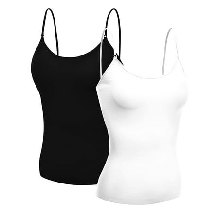 

Basic Women Short Cami Built-In Shelf Bra - 2 Pk - Black White S