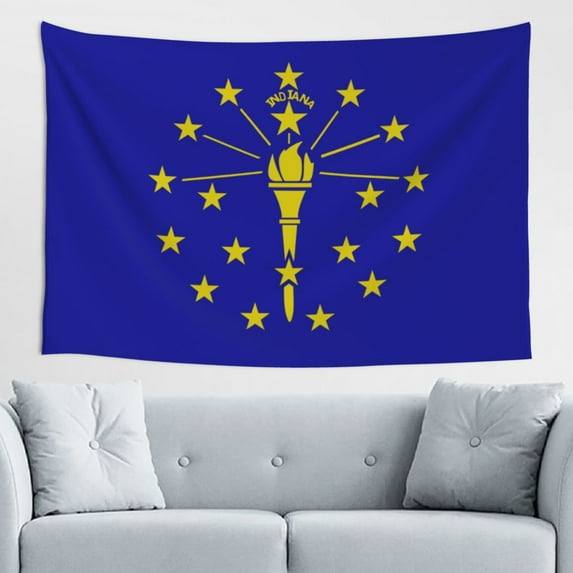 Indiana State Flag Symbols Tapestry, Aesthetic Wall Hanging Tapestries Dorm Room Home Decor, 60" x 40"