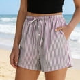 thumbnail image 5 of Admvng Womens Vertical Striped Shorts Drawstring Waist Button Detail Casual Loungewear Shorts, 5 of 6