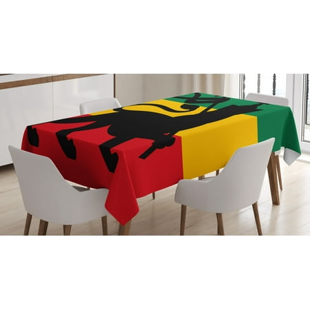 

Rasta Tablecloth Rastafarian Flag with Judah Lion on Reggae Music Inspired Decor Image Rectangular Table Cover for Dining Room Kitchen 52 X 70 Inches Black Red Green and Yellow by Ambesonne