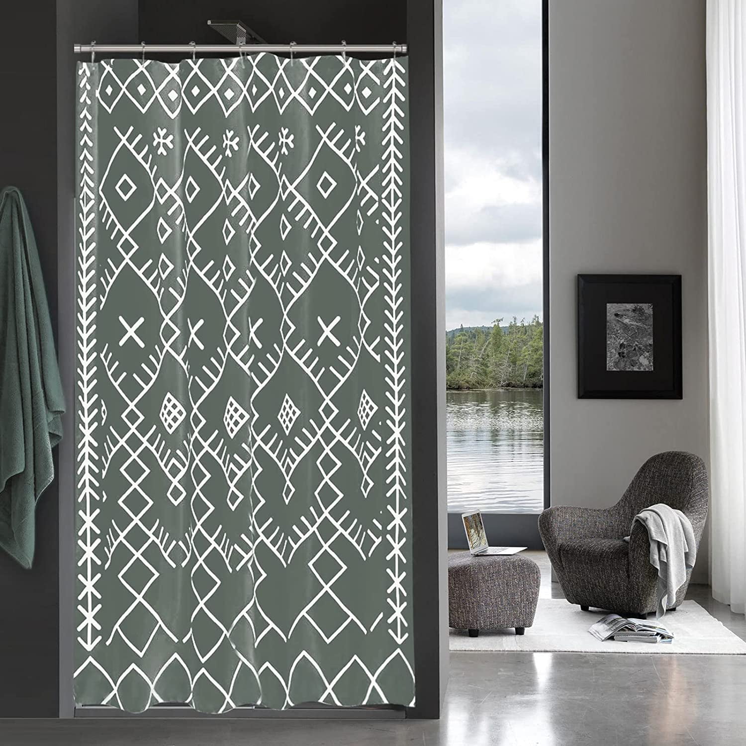 aoselan Grey Small Stall Shower Curtain Set 36 x 72, Boho Half Size Shower Curtain, Narrow